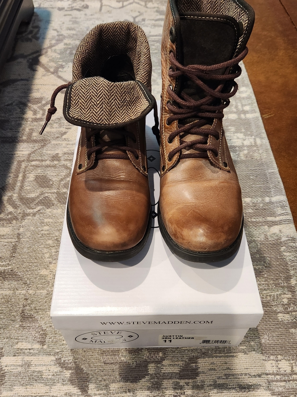 Steve Madden Men's Brown Leather Lace-Up Boots